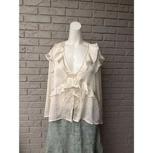 Pleione Women’s Ruffle Tie Front Long Sleeve Blouse Size L